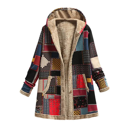 Women’s Patchwork Fleece-Lined Hooded Coat