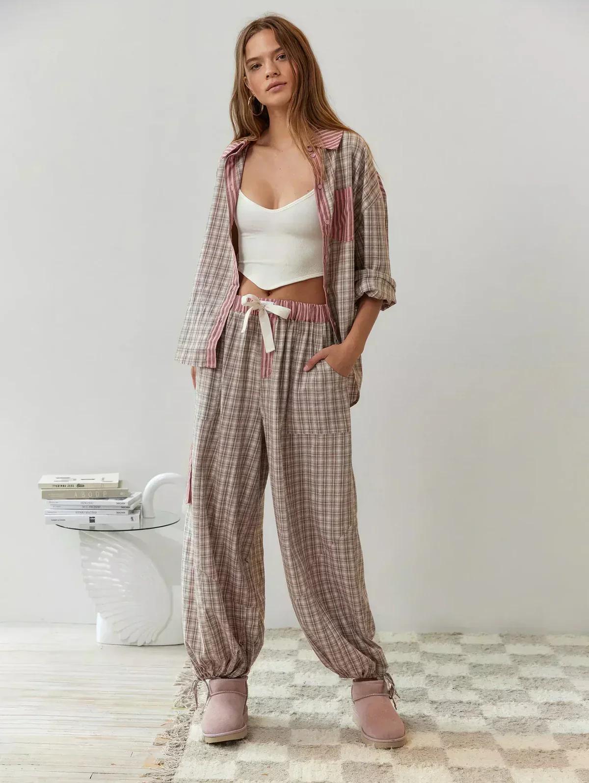 Women’s Patchwork Stripe Shirt and Pants Set