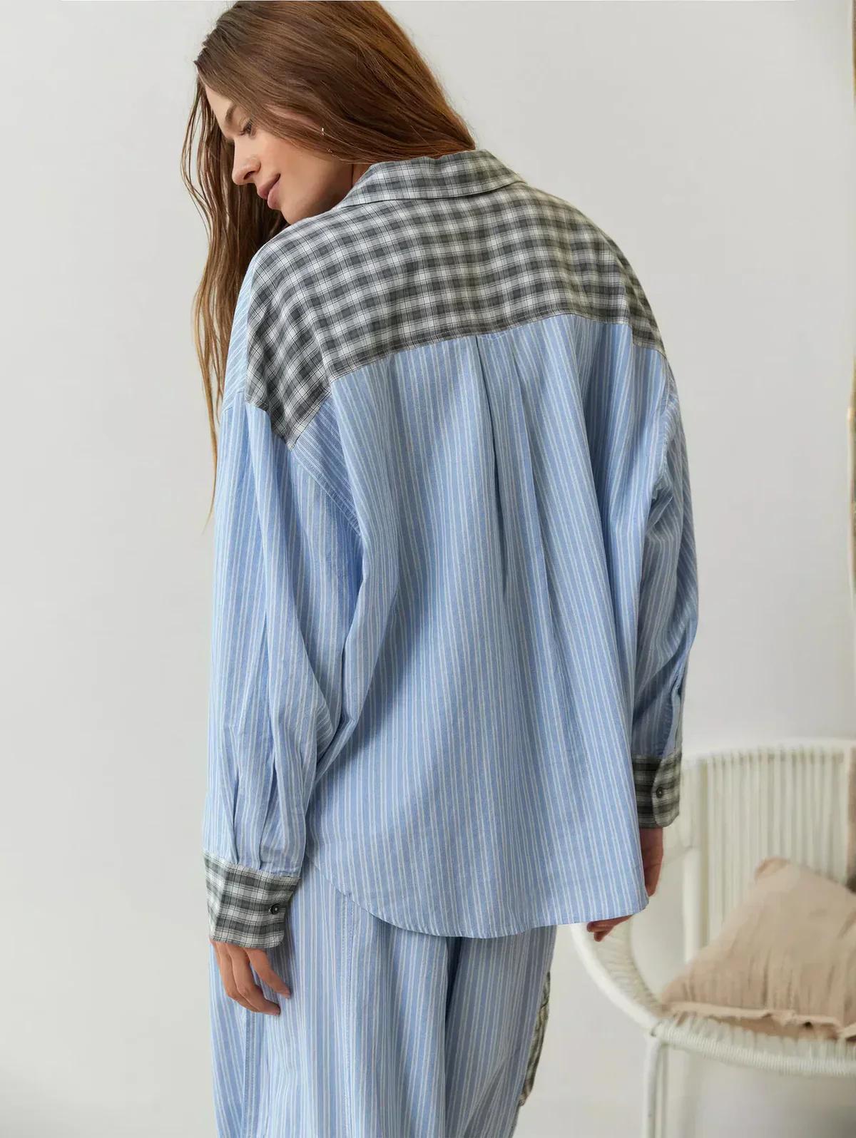 Women’s Patchwork Stripe Shirt and Pants Set