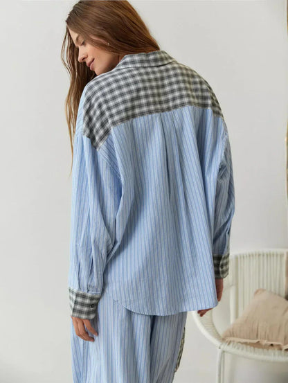 Women’s Patchwork Stripe Shirt and Pants Set
