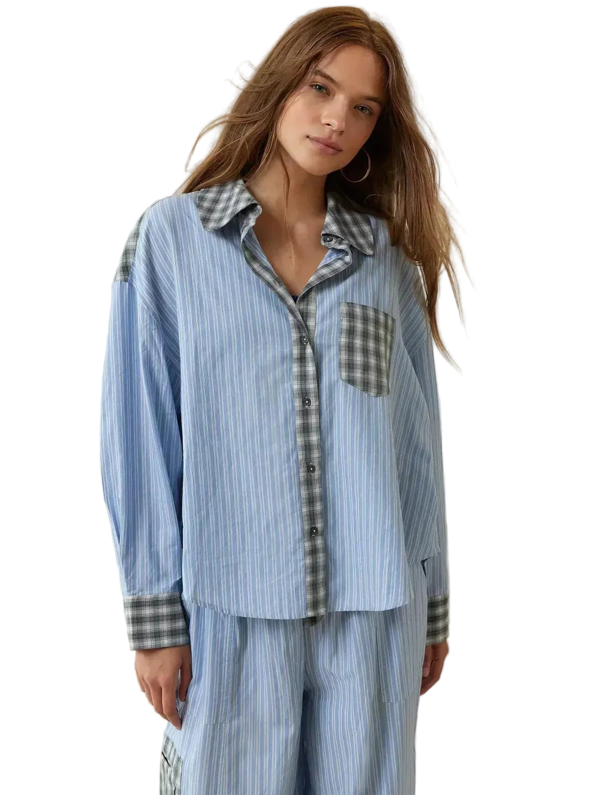 Women’s Patchwork Stripe Shirt and Pants Set