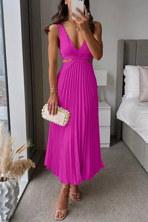 Women’s Pleated Cutout Waist Maxi Dress