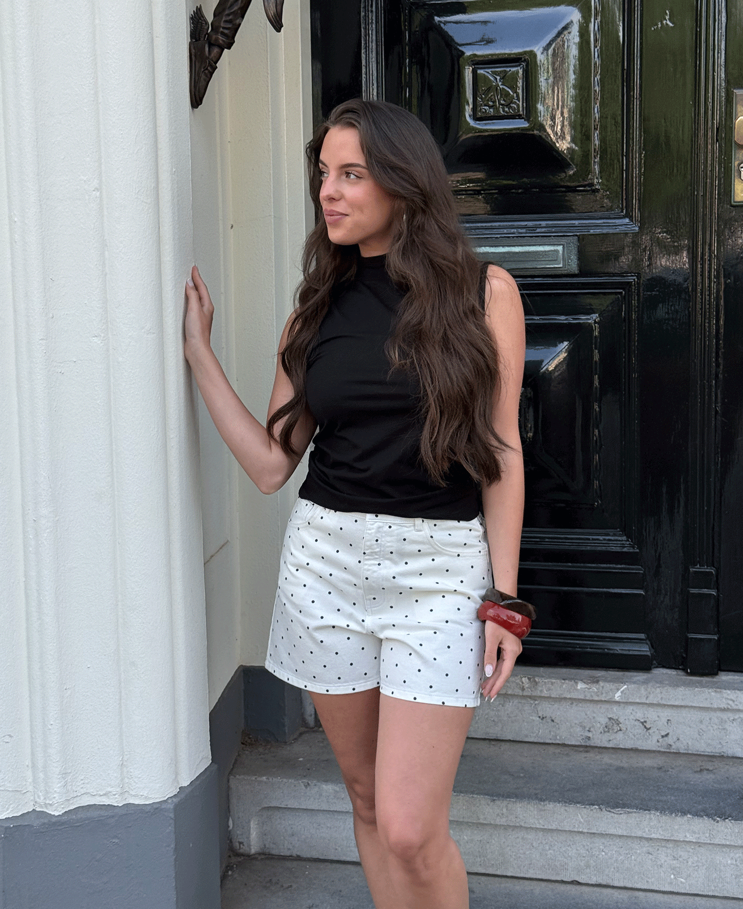 Women's Polka Dot Denim Shorts White
