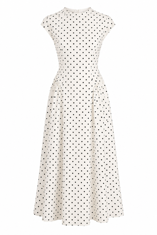 Women's Polka Dot High Neck Cap Sleeve Maxi Dress