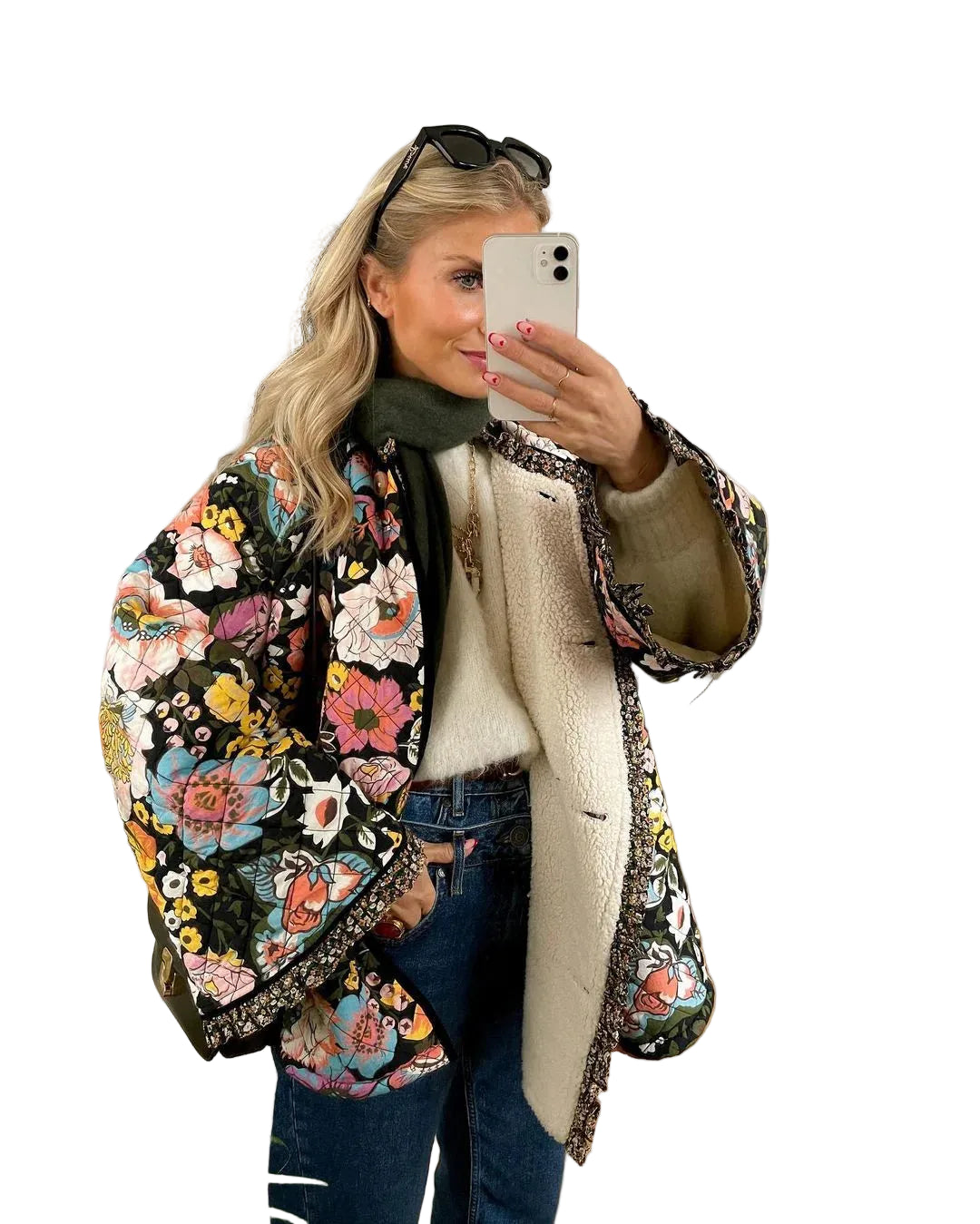 Women’s Quilted Floral Jacket with Open Front Design