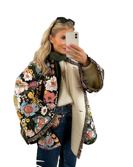 Women’s Quilted Floral Jacket with Open Front Design