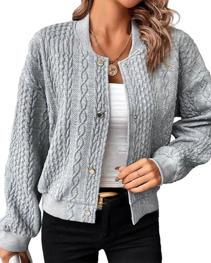 Women’s Quilted Knit Bomber Cardigan with Button Front