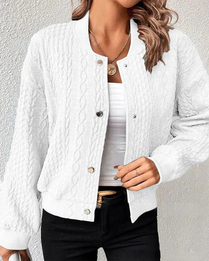 Women’s Quilted Knit Bomber Cardigan with Button Front