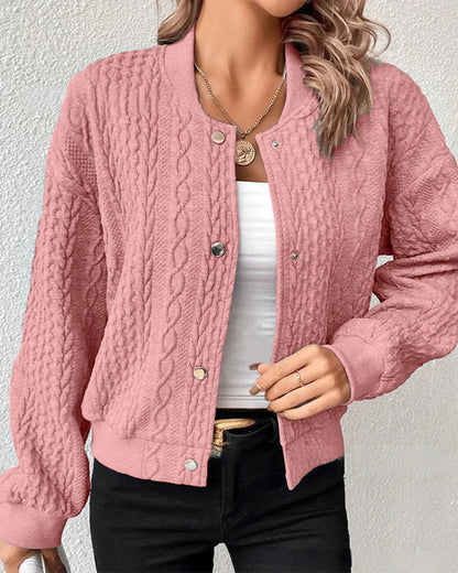 Women’s Quilted Knit Bomber Cardigan with Button Front