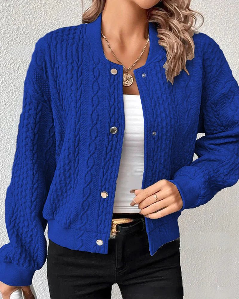 Women’s Quilted Knit Bomber Cardigan with Button Front