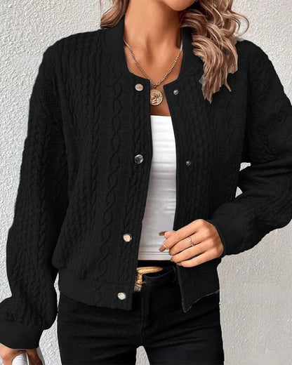 Women’s Quilted Knit Bomber Cardigan with Button Front