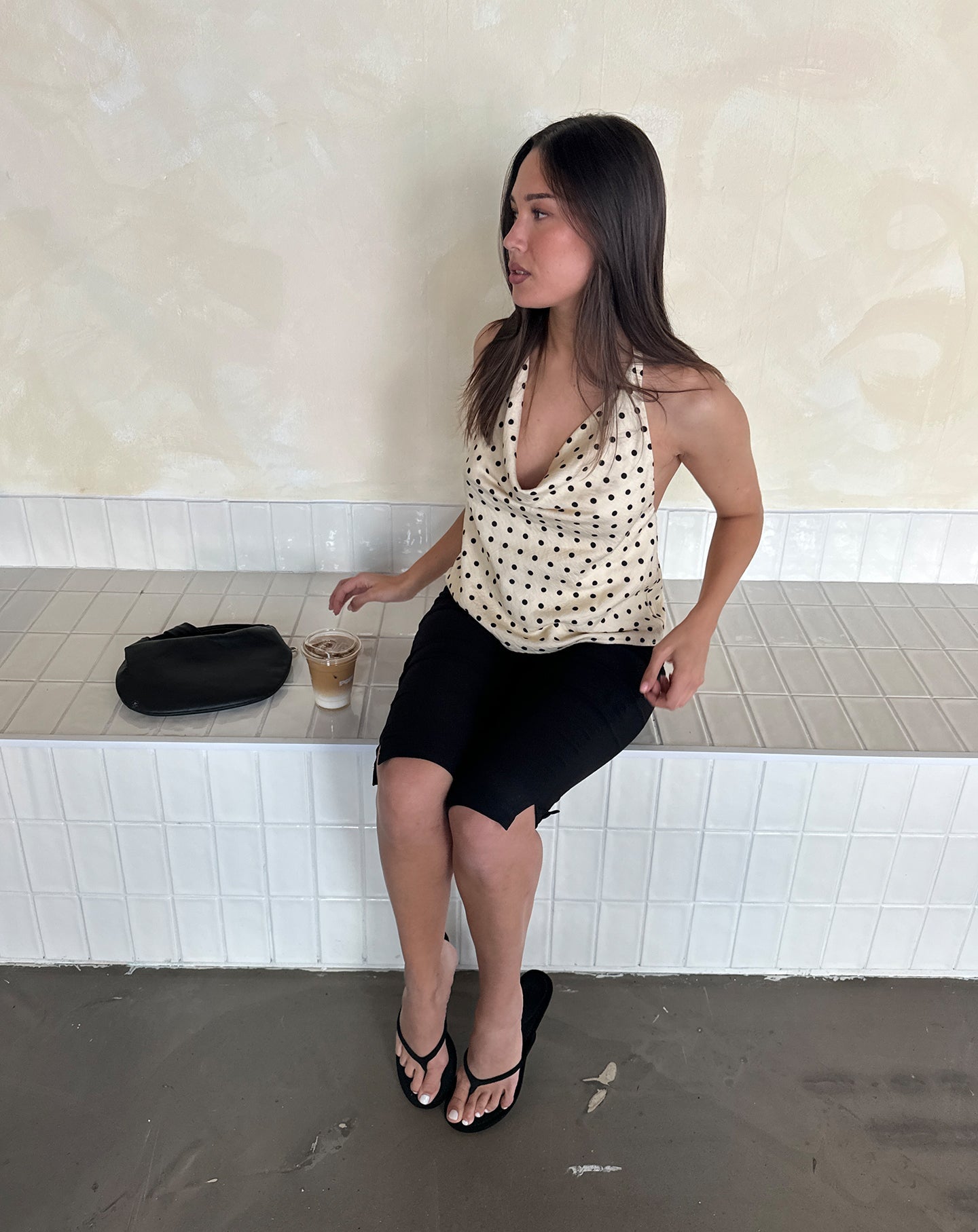Women's Polka Dot Halter Top Butter Yellow
