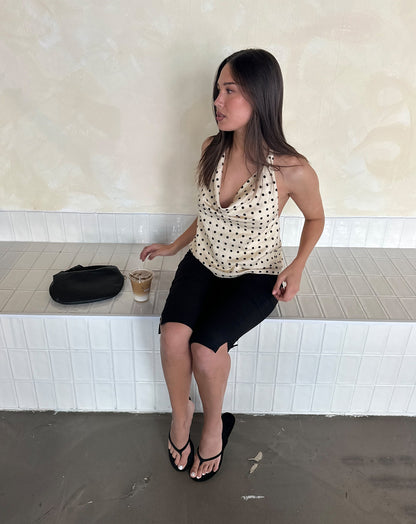 Women's Polka Dot Halter Top Butter Yellow