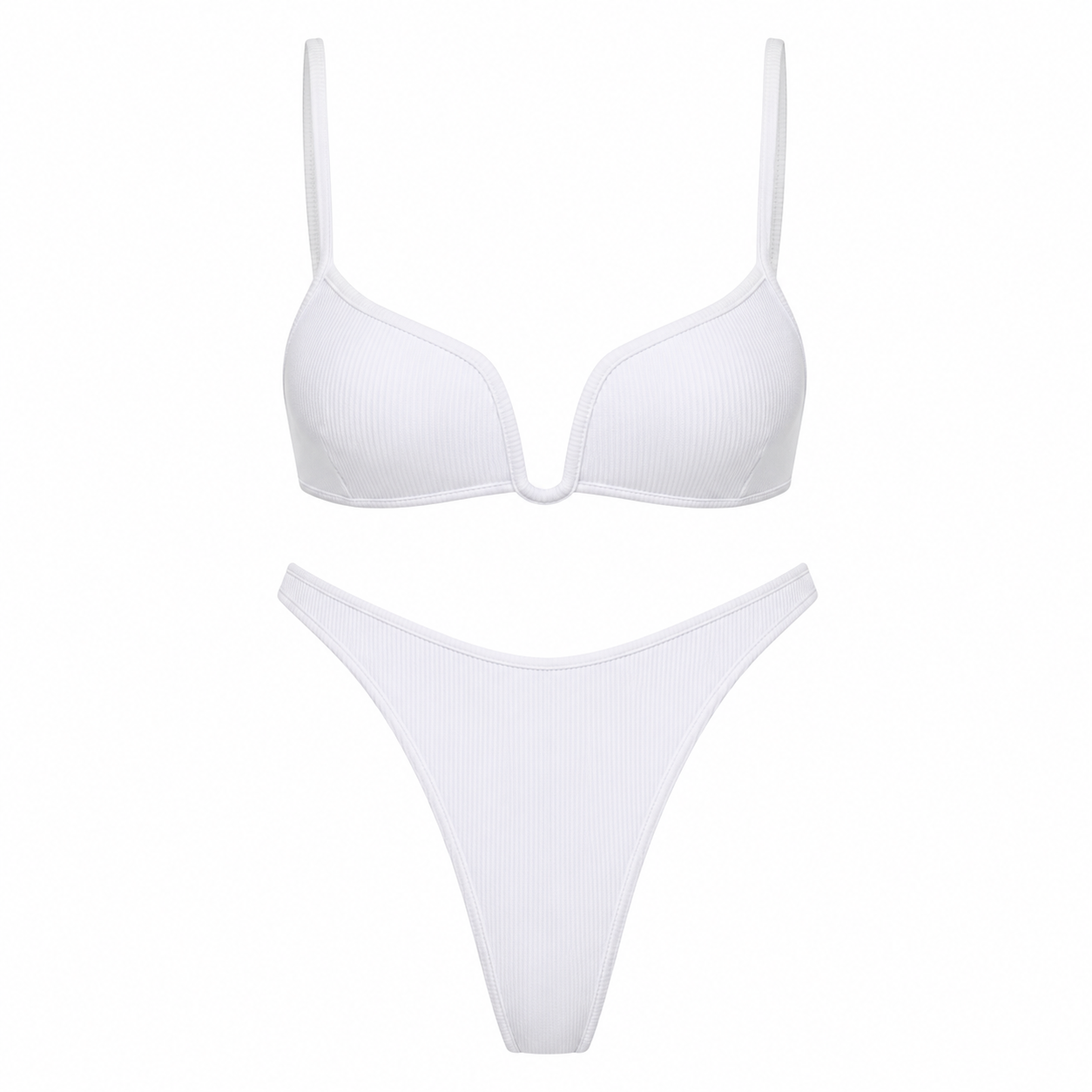 Women's Ribbed Push-Up Bikini Set with Thin Straps