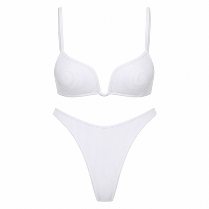 Women's Ribbed Push-Up Bikini Set with Thin Straps