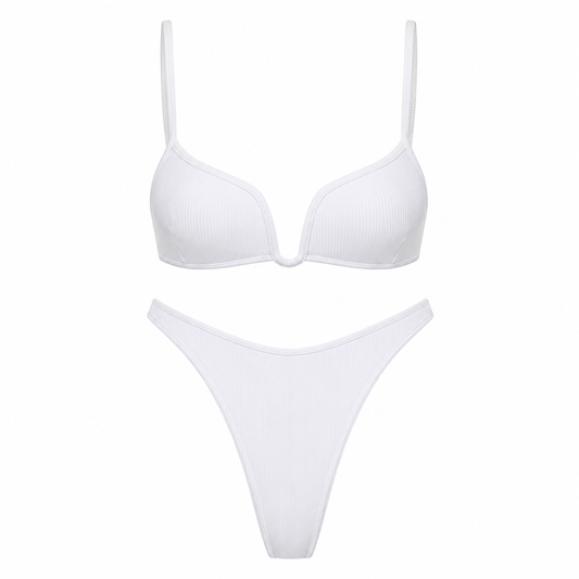 Women's Ribbed Push-Up Bikini Set with Thin Straps
