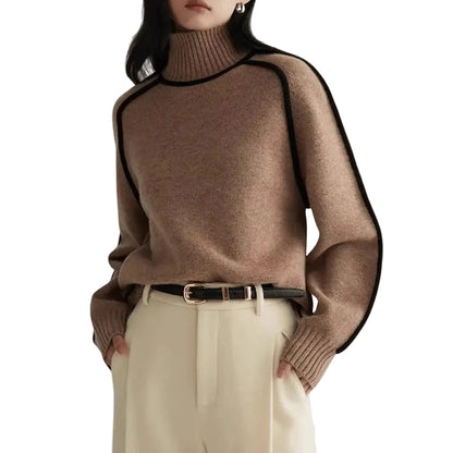 Women’s Ribbed Turtleneck Contrast-Trim Sweater