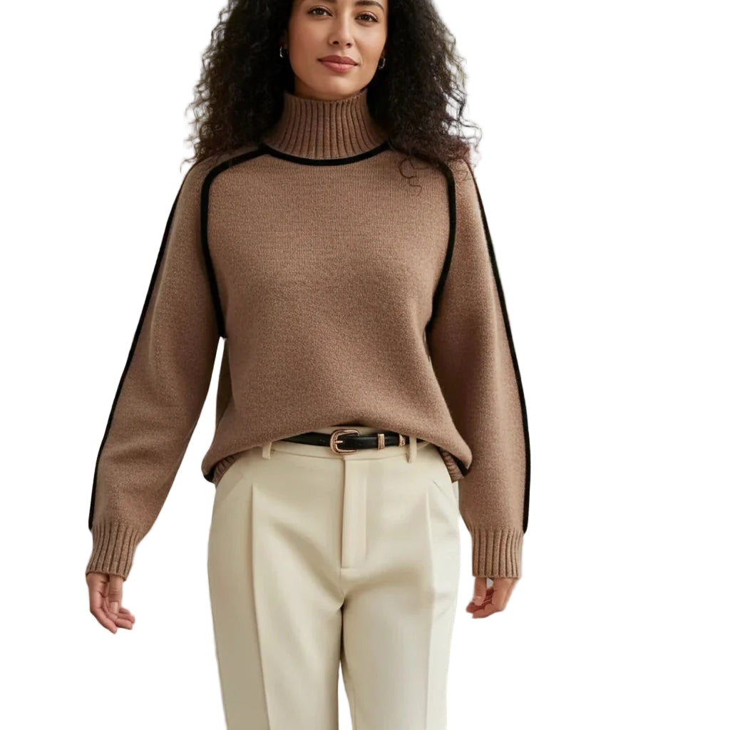 Women’s Ribbed Turtleneck Contrast-Trim Sweater