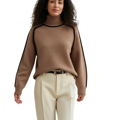 Women’s Ribbed Turtleneck Contrast-Trim Sweater
