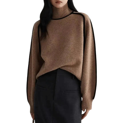 Women’s Ribbed Turtleneck Contrast-Trim Sweater