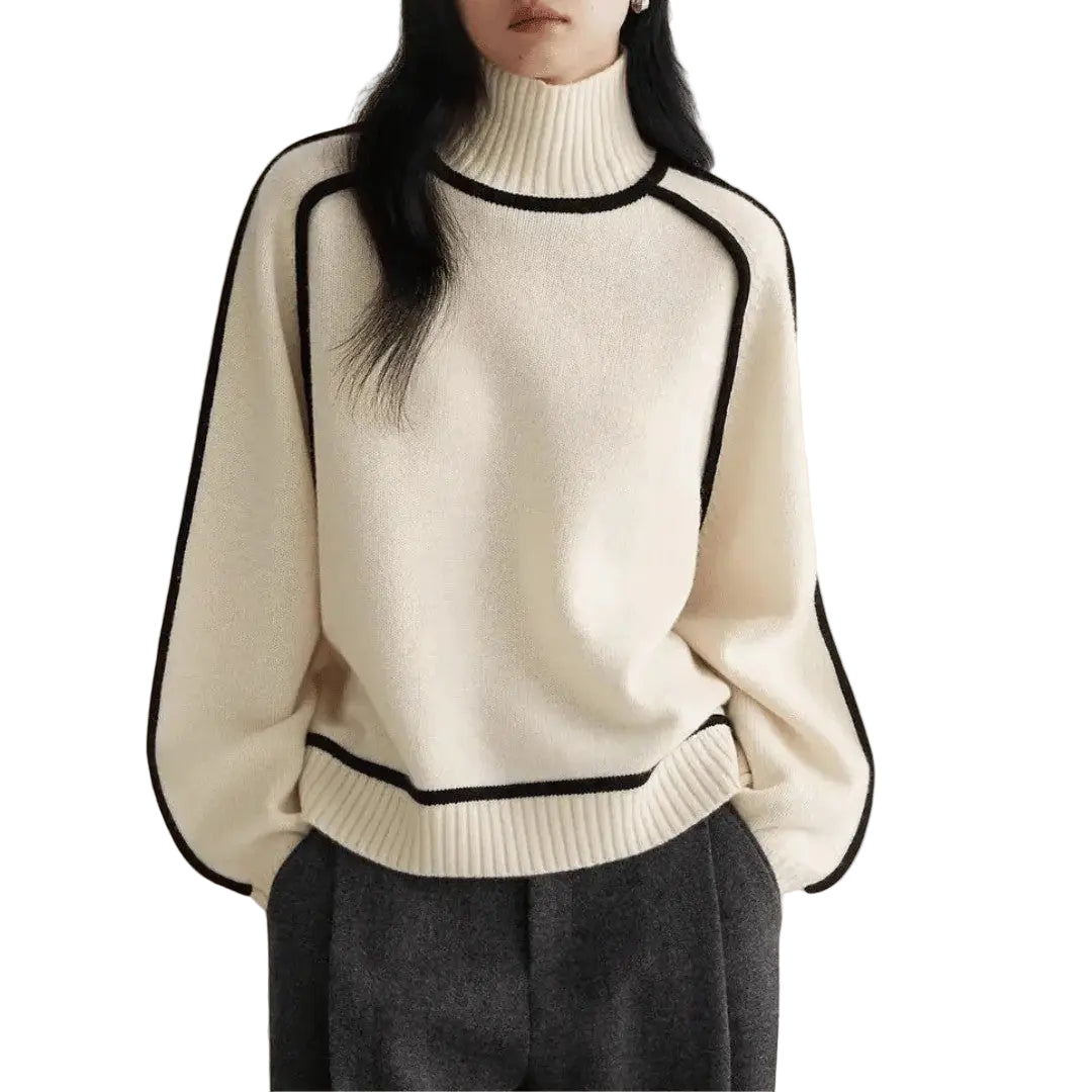 Women’s Ribbed Turtleneck Contrast-Trim Sweater