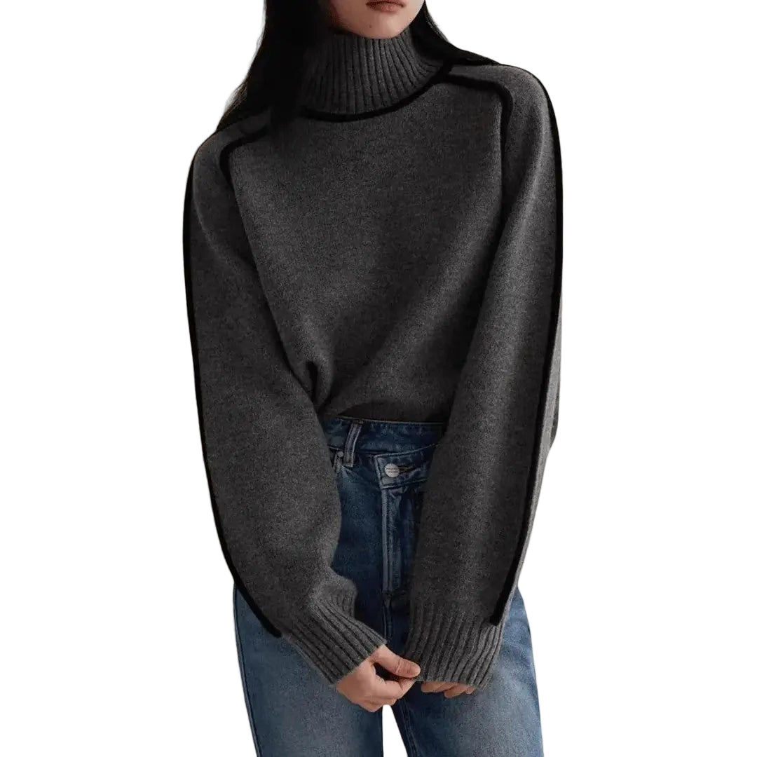 Women’s Ribbed Turtleneck Contrast-Trim Sweater