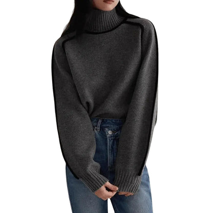 Women’s Ribbed Turtleneck Contrast-Trim Sweater