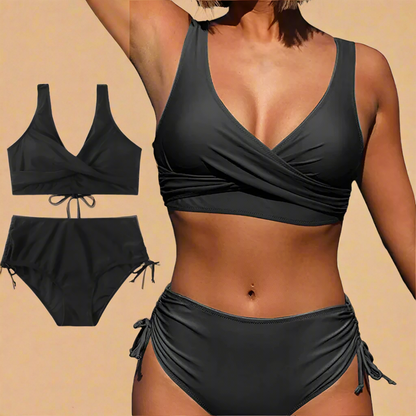 Women's Ruffled Deep V-Neck High-Waist Bikini Set