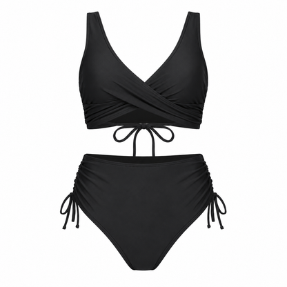Women's Ruffled Deep V-Neck High-Waist Bikini Set