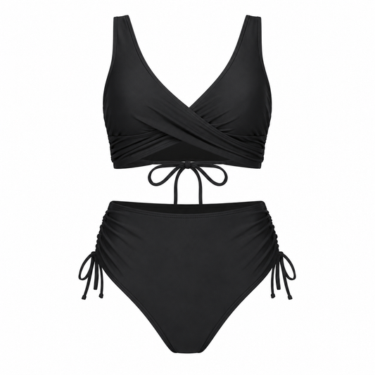 Women's Ruffled Deep V-Neck High-Waist Bikini Set