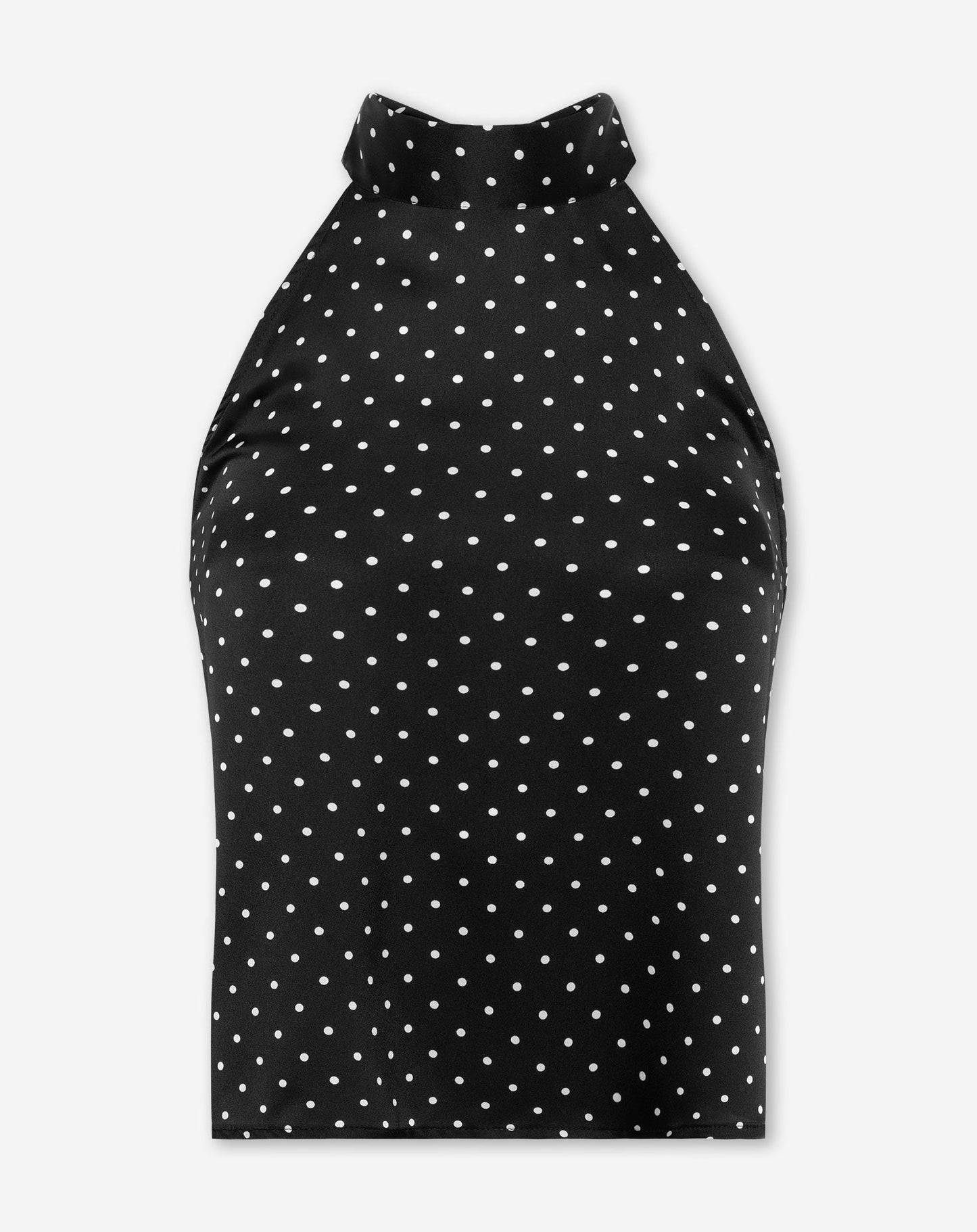 Women's Satin Polka Dot Halter Top Black