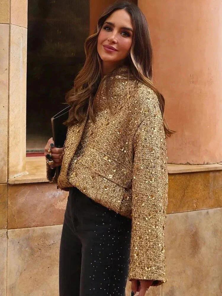 Women’s Sequin Tweed Cropped Jacket
