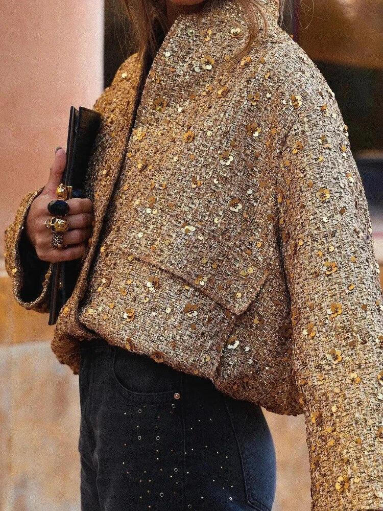 Women’s Sequin Tweed Cropped Jacket