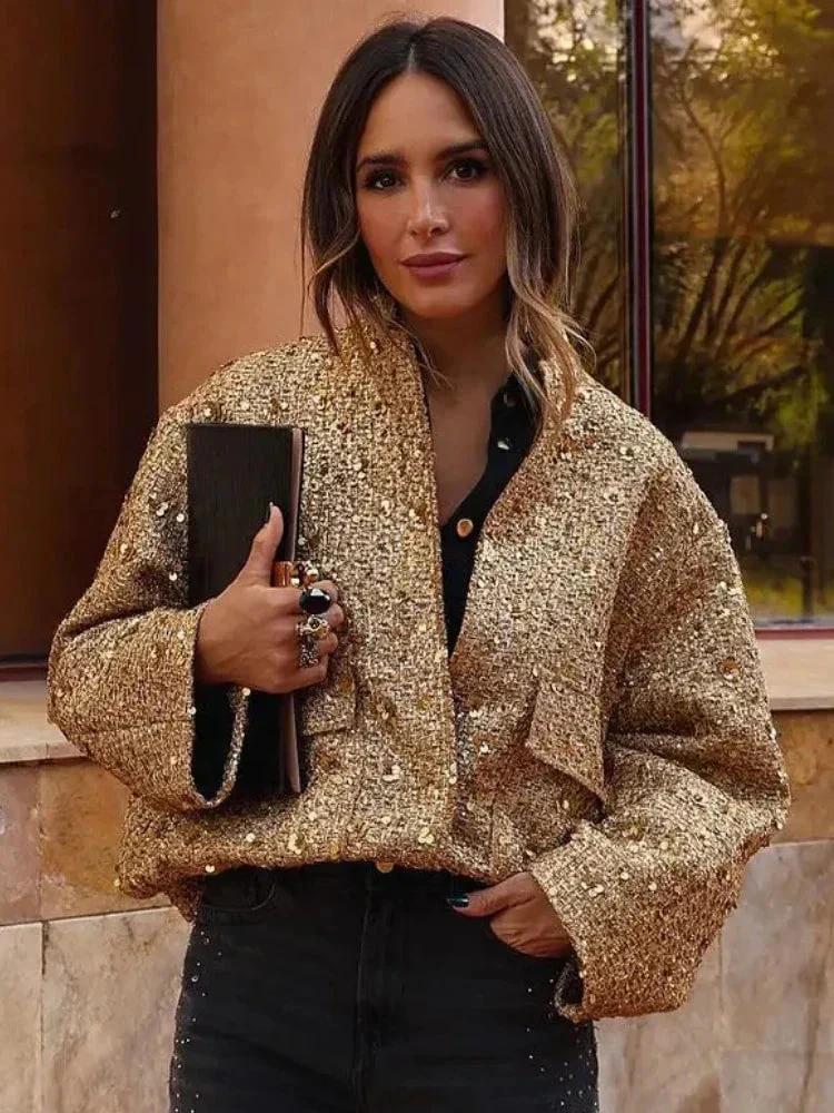 Women’s Sequin Tweed Cropped Jacket