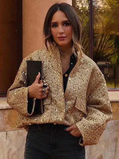 Women’s Sequin Tweed Cropped Jacket