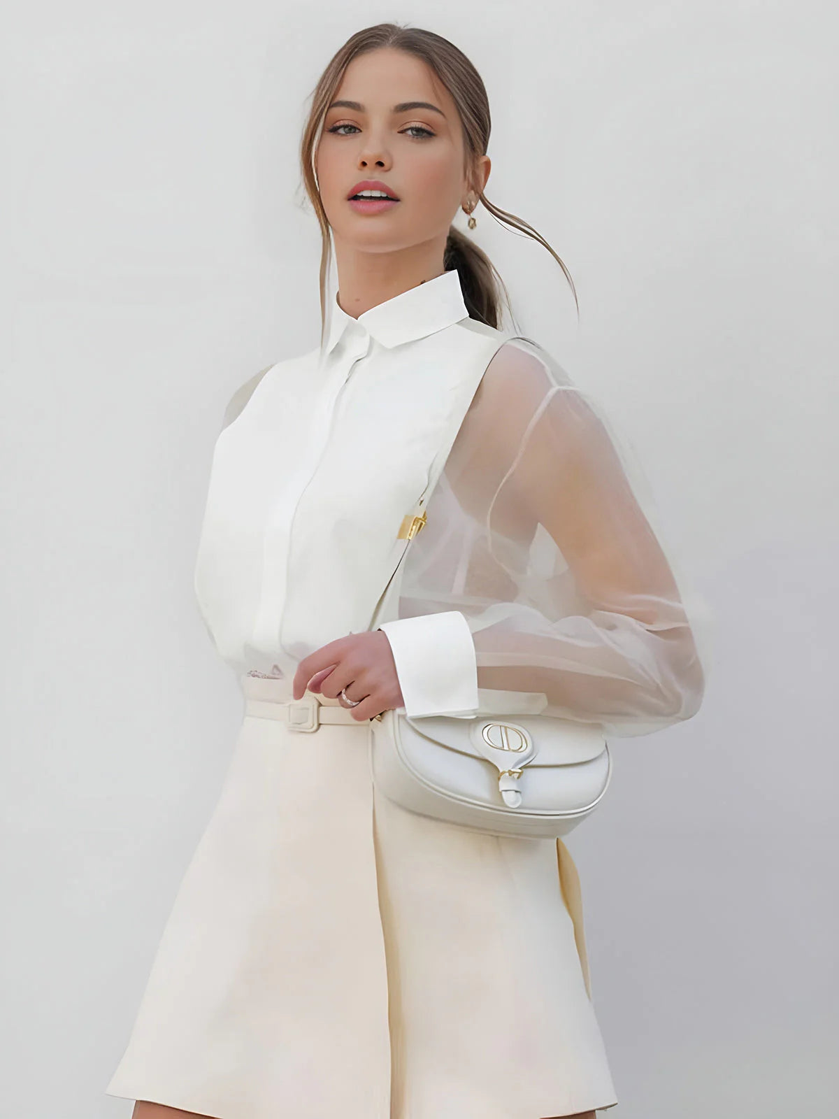 Samantha | Women's Shirt Sheer Sleeve Button-Up Fitted Structured Elegant Chic Feminine Occasion Everyday Refined Modern