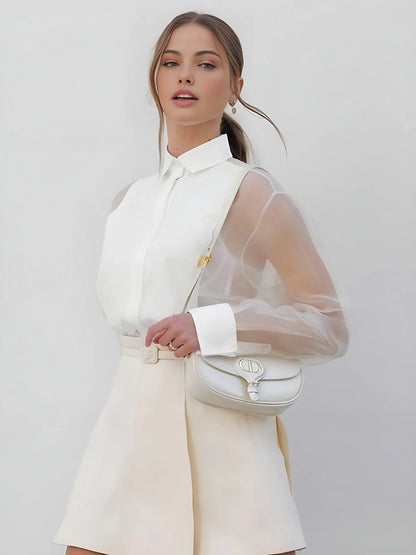 Samantha | Women's Shirt Sheer Sleeve Button-Up Fitted Structured Elegant Chic Feminine Occasion Everyday Refined Modern