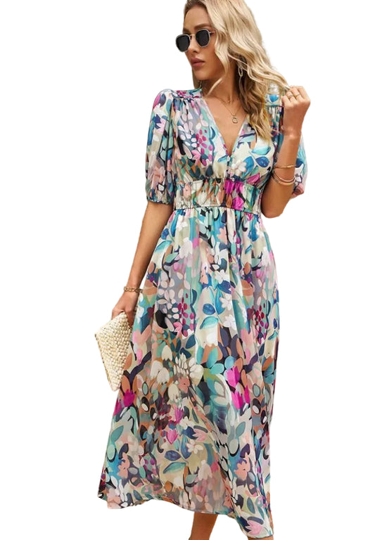 Women’s Short Sleeve Floral Midi Dress