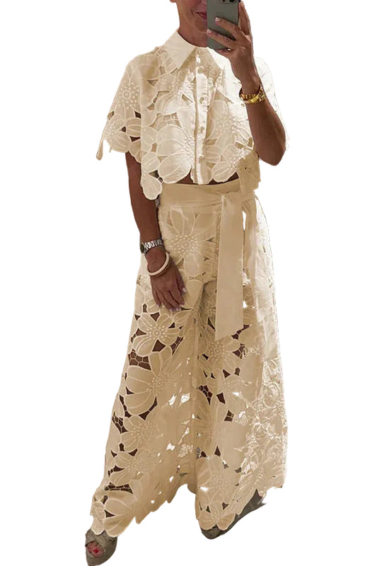 Women’s Short Sleeve Lace Top and Maxi Skirt Set