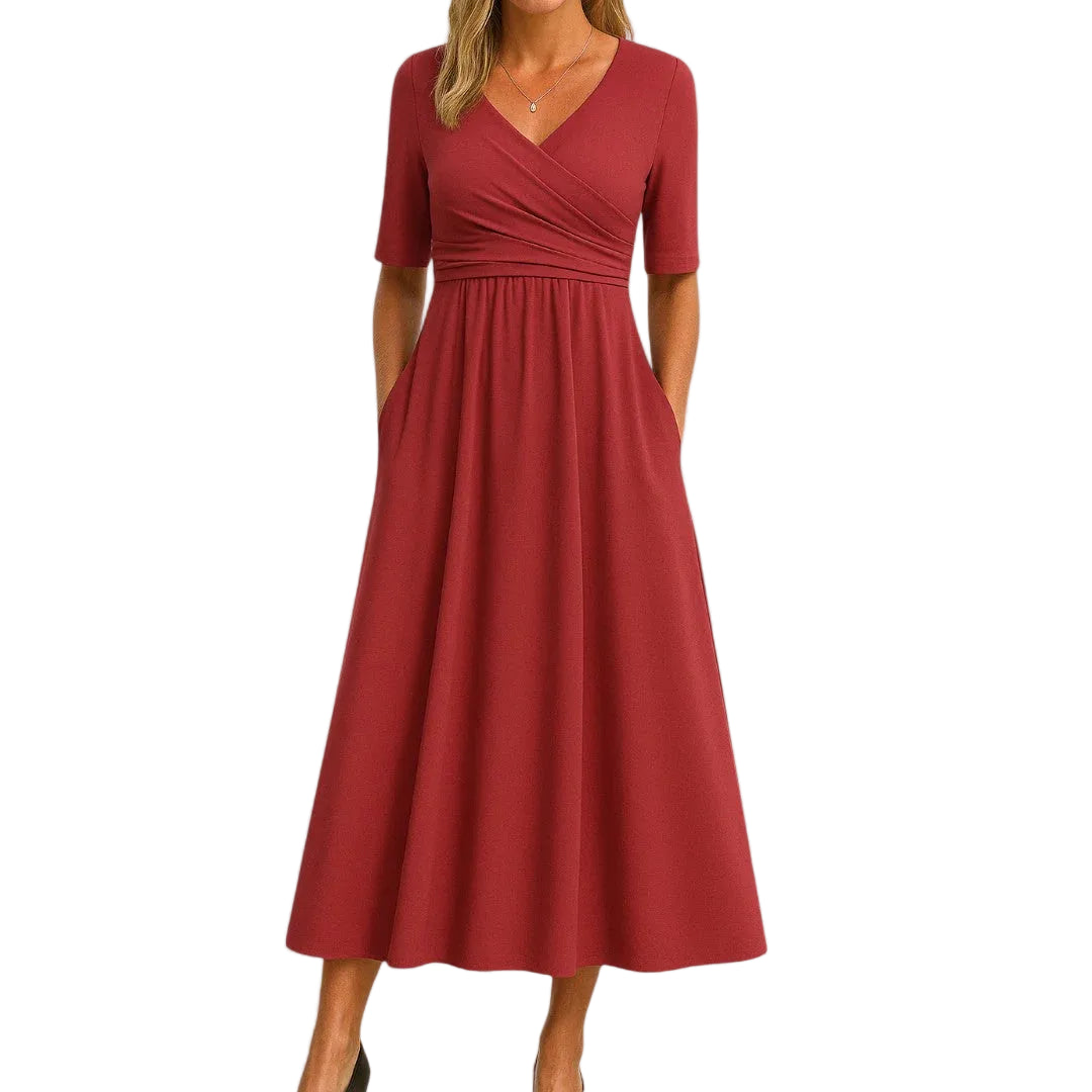 Women’s Short Sleeve V Neck Midi Dress