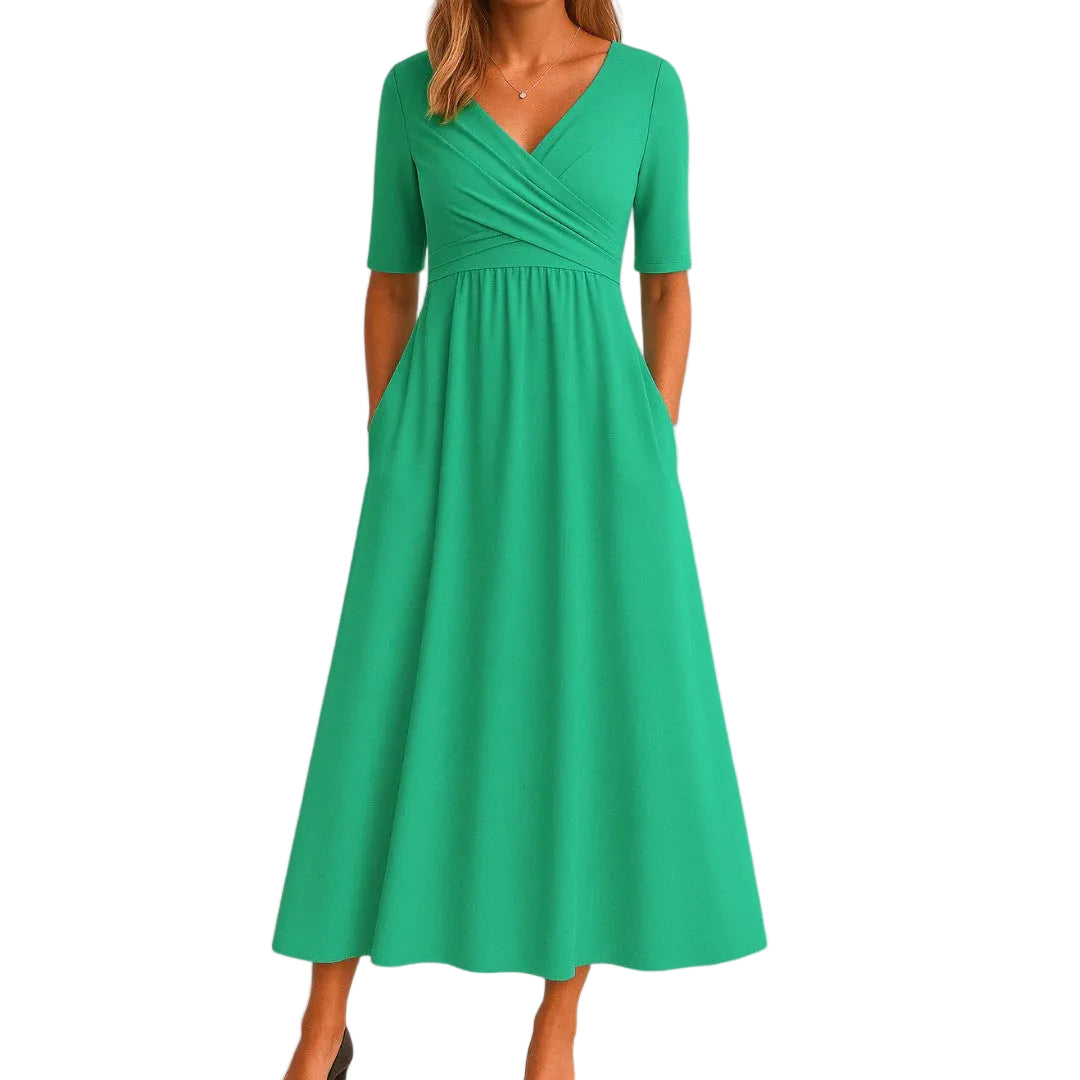 Women’s Short Sleeve V Neck Midi Dress