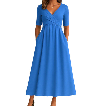 Women’s Short Sleeve V Neck Midi Dress
