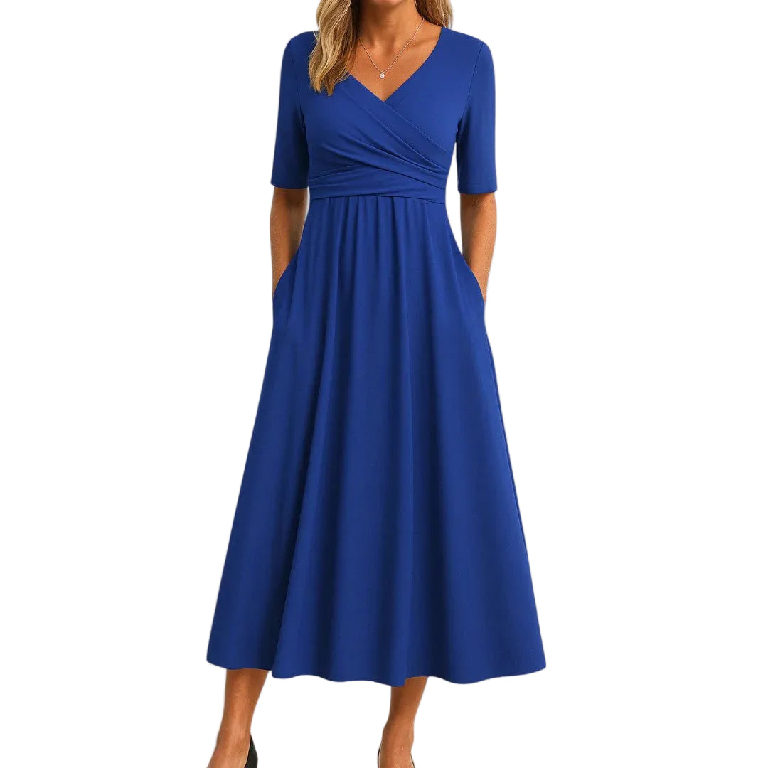Women’s Short Sleeve V Neck Midi Dress