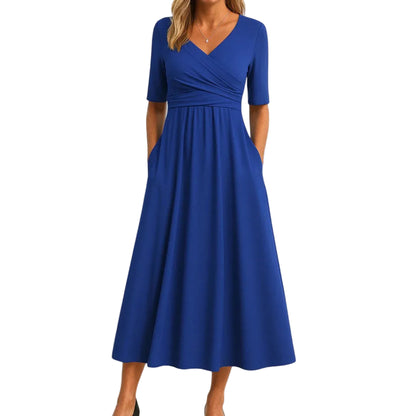 Women’s Short Sleeve V Neck Midi Dress