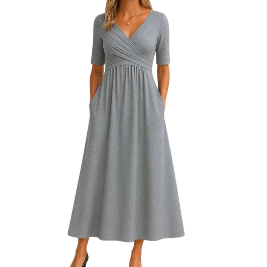 Women’s Short Sleeve V Neck Midi Dress