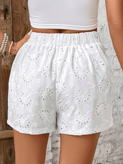 Women's Skort Style Shorts with Cutwork Embroidery