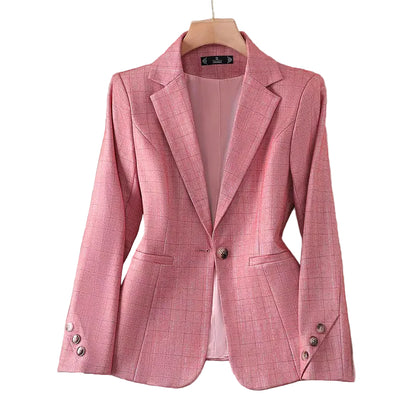 Women’s Single Button Plaid Blazer