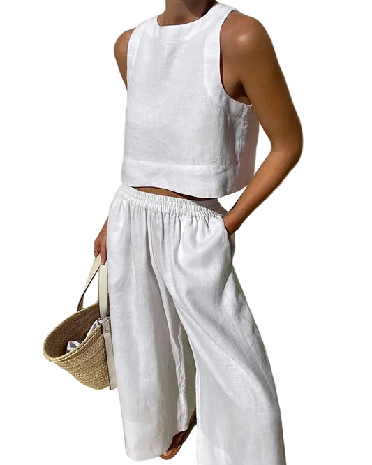Women’s Sleeveless Crop Top and Wide Leg Pants Set