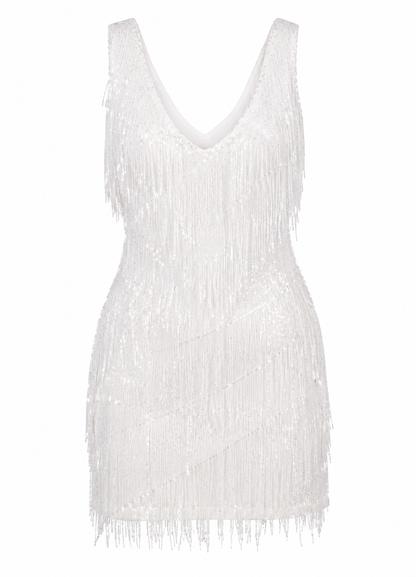Women's Sleeveless Shiny Fringe Mini Cocktail Dress