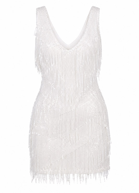 Women's Sleeveless Shiny Fringe Mini Cocktail Dress